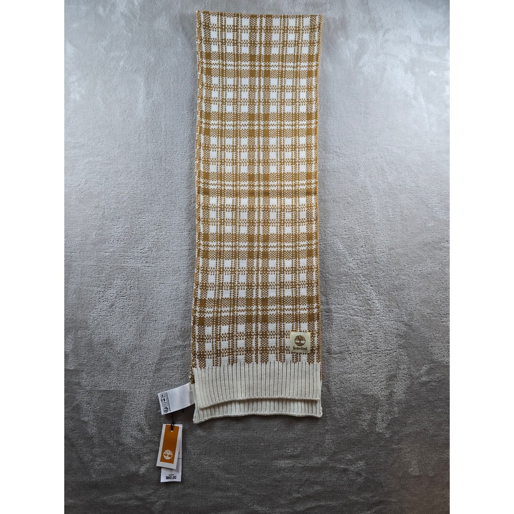 New Timberland‎ Plaid Knit Scarf Acrylic One Size Orange White